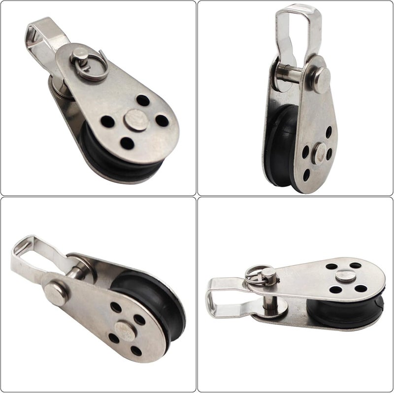 RUIFUU 4Pcs Stainless Steel Pulley,Kayak Pulley Nylon Marine Pulley Block Rope Runner Single Pulley Bearing Block Rope Runner for Most 0.08"/2mm to 0.32"/8mm Diameter Ropes - Image 5